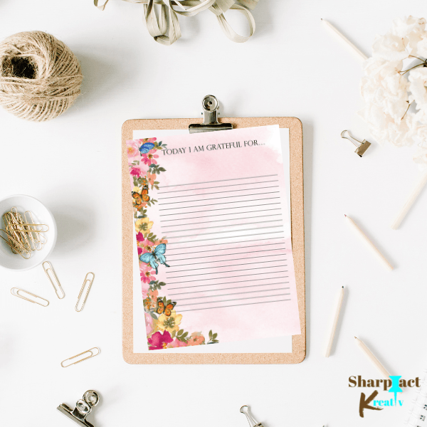 A Gratitude Journal Page with flowers and flowers on it from Sharp Tact Kreativ | Tees & Gifts with Encouraging Messages to Brighten Your Day with a Bit of Wit.