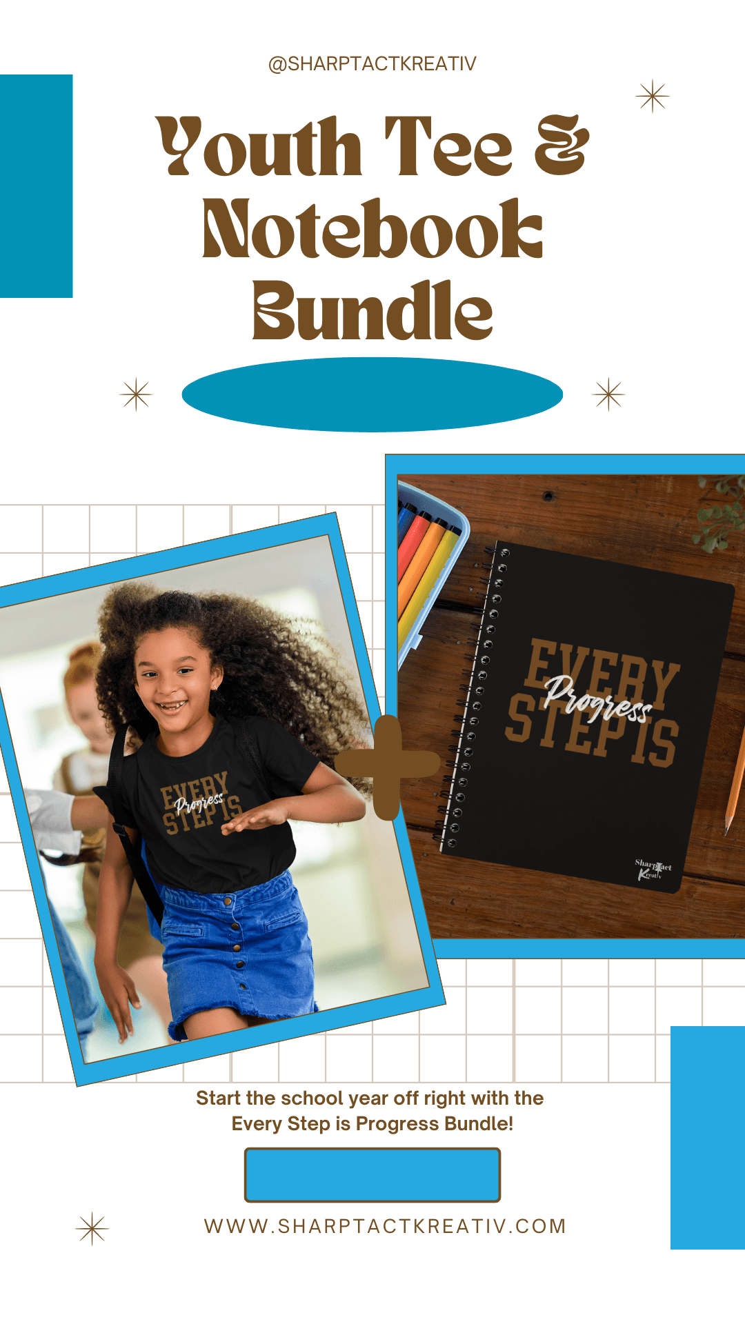 Every Step is Progress Bundle (Youth Tee) - Sharp Tact Kreativ | Tees & Gifts with Encouraging Messages to Brighten Your Day with a Bit of Wit