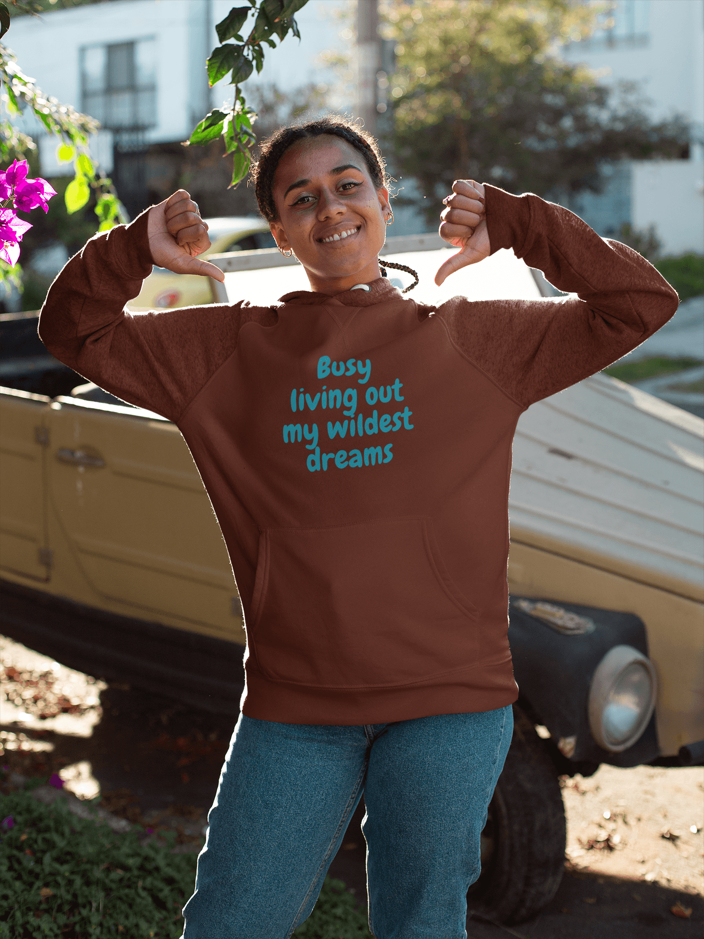 Busy Living Out My Wildest Dream Hoodie - Sharp Tact Kreativ | Tees & Gifts with Encouraging Messages to Brighten Your Day with a Bit of Wit