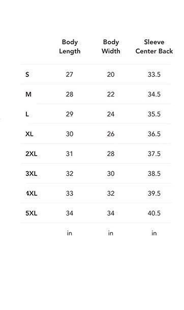 A chart displaying unisex sizing options for Sharp Tact Kreativ's "Every Step is Progress Hoodie".