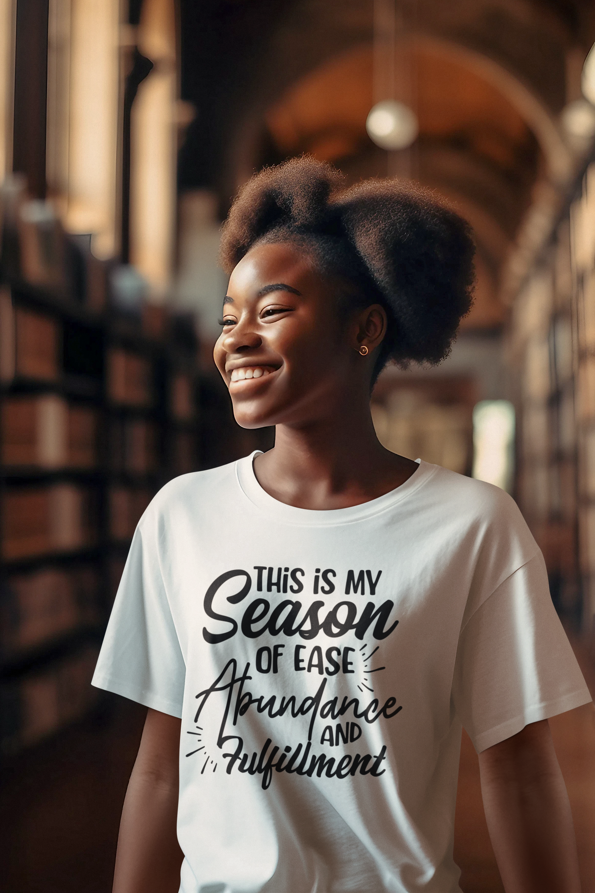 This Sharp Tact Kreativ crew neck unisex t-shirt in ring-spun cotton is perfect for my season of abundance and gratitude with the "This is My Season of Ease, Abundance, and Fulfillment Tee".