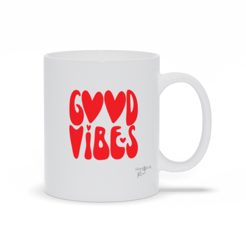 High quality Good Vibes Red Mug from Sharp Tact Kreativ | Tees & Gifts with Encouraging Messages to Brighten Your Day with a Bit of Wit.
