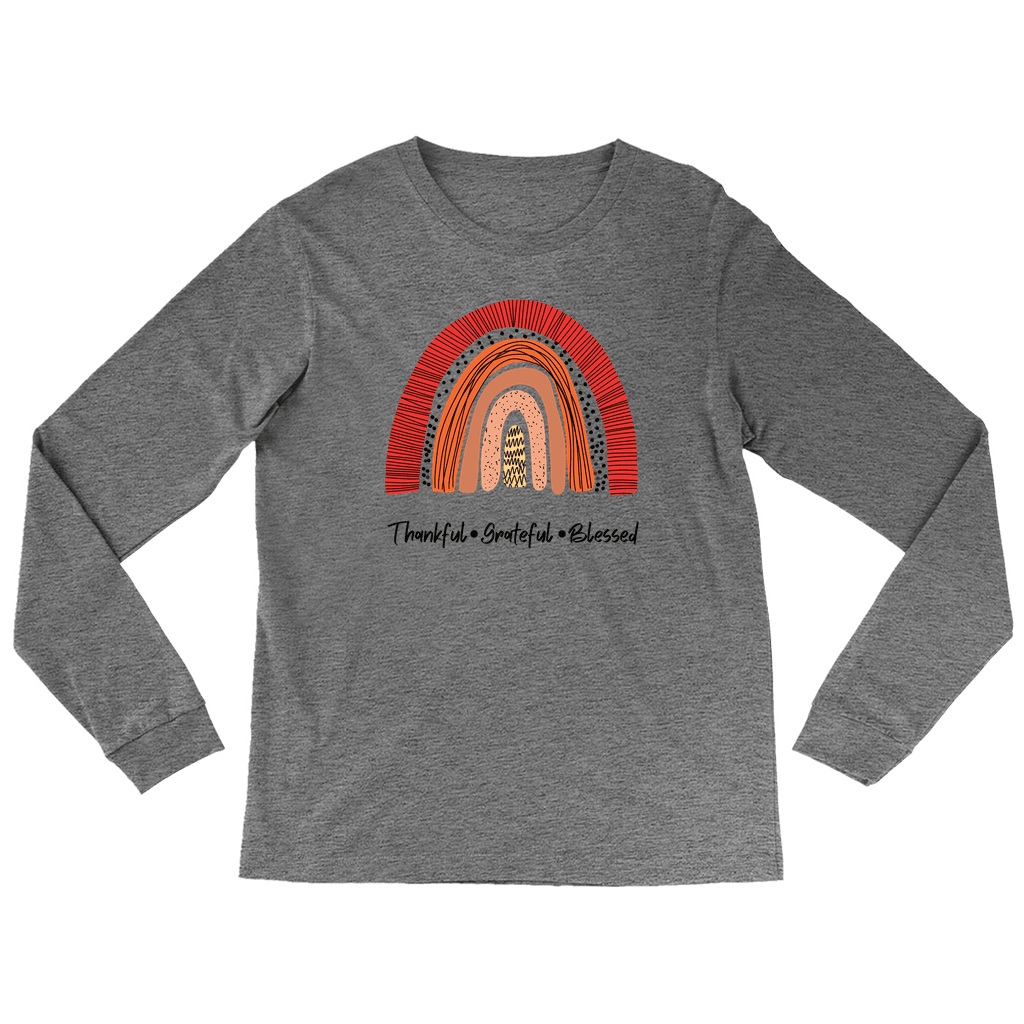 Thankful, Grateful, Blessed Fall Long Sleeve Tee - Sharp Tact Kreativ | Tees & Gifts with Encouraging Messages to Brighten Your Day with a Bit of Wit