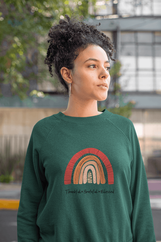 Thankful, Grateful, Blessed Fall Sweatshirt - Sharp Tact Kreativ | Tees & Gifts with Encouraging Messages to Brighten Your Day with a Bit of Wit